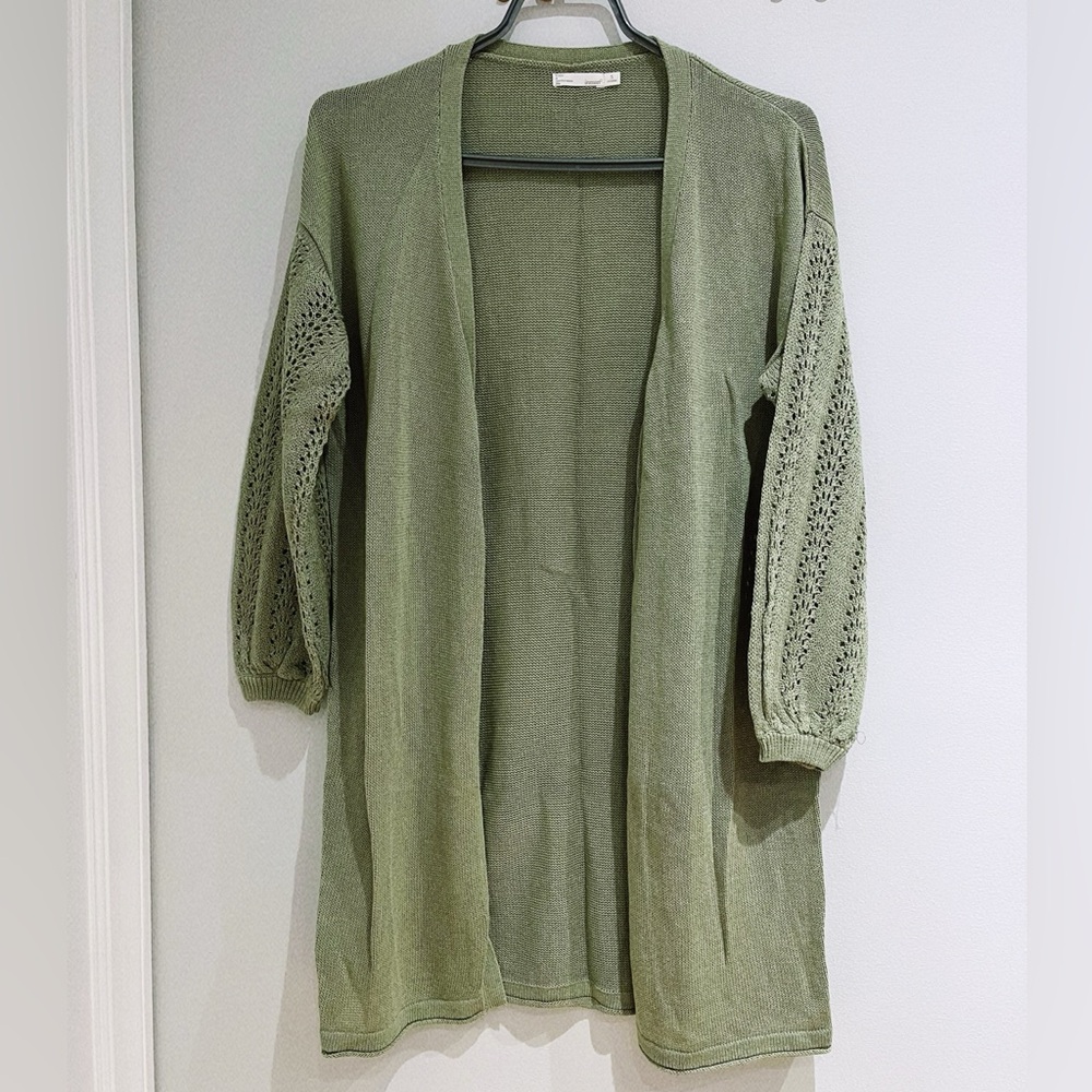 Olive Green Long Knit Cardigan